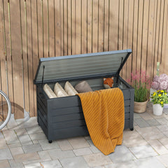 78 Gallon Garden Storage Box, Waterproof Outdoor Storage Container with Wheels and Handles, Dark Grey