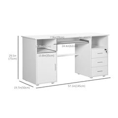 57" Computer Desk with Drawers, Home Office Desk with Keyboard Tray, Open Shelves and Lockable Drawer, Writing Workstation for Study, Black