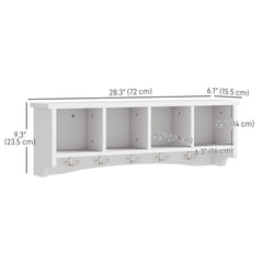 Coat Rack Wall Mount with Shelf, 28" Wall Coat Rack with 5 Hooks and 4 Compartments for Living Room, Entryway, Black