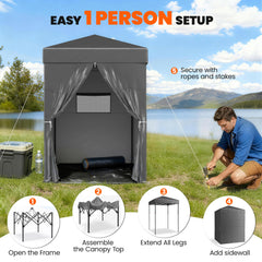 4 x 4 ft Compact Pop Up Canopy Tent, UPF 50+ Changing Room, Portable Instant Privacy Canopy with Mesh Window, Black