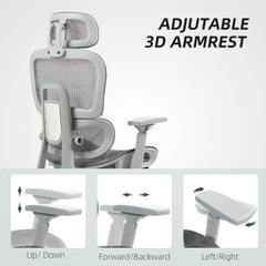 Mesh Office Chair with 3D Armrest, High Back Desk Chair with Lumbar Support, 135° Reclining, Adjustable Headrest, Black