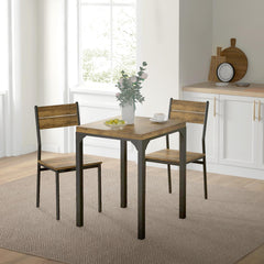 Dining Table Set for 2, 3 Piece Kitchen Table and Chairs with Metal Legs for Small Spaces, Natural Wood