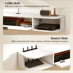 47" Floating TV Stand for TVs up to 50 Inch, Wall Mounted Media Console with Flip Drawer and 2 Open Shelves, Walnut