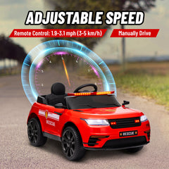 12V Kids Electric Fire Truck w/ Remote Control, Spring Suspension, Transport Wheel, Siren, Music, Light, Horn, Red