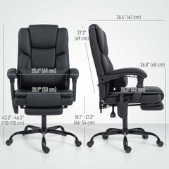 Office Chair with Massage, Pet-Friendly Faux Leather Reclining Desk Chair with Lumbar Support, Footrest, Black