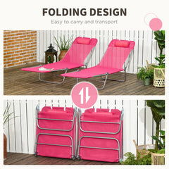 Set of 2 Folding Chaise Lounge Chairs, Outdoor Poolside Sun Tanning Chairs w/ Pillow, Reclining Backrest, Blue