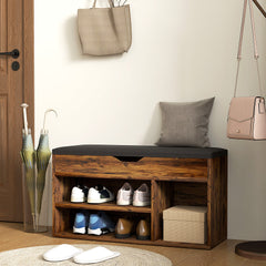 Shoe Bench Entryway Storage Rack with Padded Cushion, Hidden Storage for Hallway, Living Room, Natural