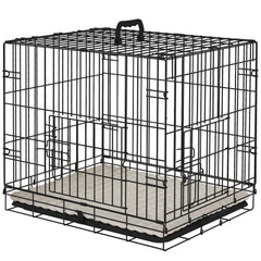 24" Dog Crate with 2 Doors, Folding Metal Dog Cage with Soft Cushion, Removable Tray, Handle for Extra Small Dogs, Black