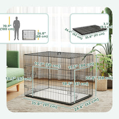24" Dog Crate with 2 Doors, Folding Metal Dog Cage with Soft Cushion, Removable Tray, Handle for Extra Small Dogs, Black