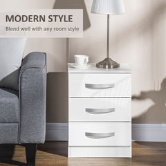 Bedside Table Set of 2, Modern Nightstand with Drawers and High Gloss Fronts, Night Table for Bedroom, Black