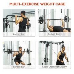 3 In 1 Smith Machine Power Rack with Cable Crossover System, Pull up Station, 16-Level Squat Rack and Barbell Bar