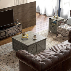Farmhouse Coffee Table, Square Center Table with Flip-top Lids, Hidden Storage Compartment and Wooden Legs, Oak