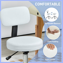 Adjustable Rolling Stool with Removable Backrest, Faux Leather Swivel Stool Chair for Salon Spa, Bar, Massage, Black