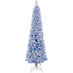 6ft Flocked Christmas Tree, Pencil Christmas Tree with Realistic Branch Tips, Folding Metal Stand, Green