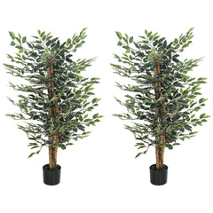 Artificial Tree, Fake Ficus Tree with Leaves, Faux Plant in Nursery Pot for Indoor Decoration