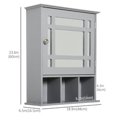 Bathroom Cabinet Wall Mount with Mirror Door 3 Shelf Organizer for Bathroom, Kitchen, Bedroom, Grey