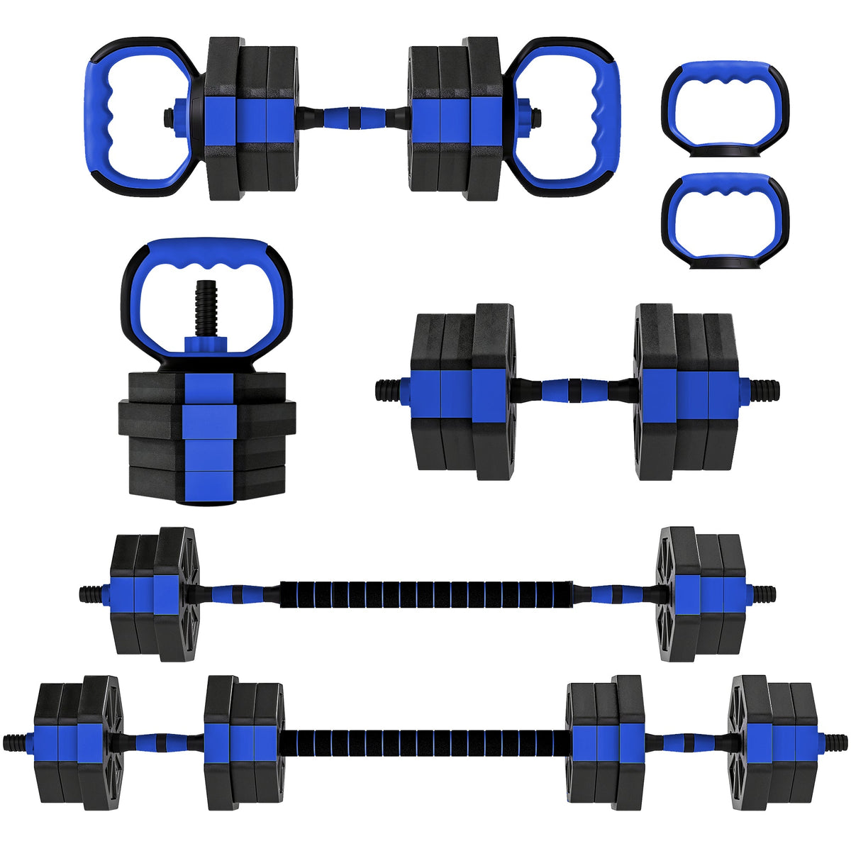 6-in-1 Adjustable Dumbbell Set, Used as Kettlebell, Barbell, Dumbbell, Push-Up Stand, 44lbs Free Weights Set, Blue