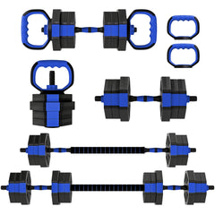 6-in-1 Adjustable Dumbbell Set, Used as Kettlebell, Barbell, Dumbbell, Push-Up Stand, 44lbs Free Weights Set, Blue