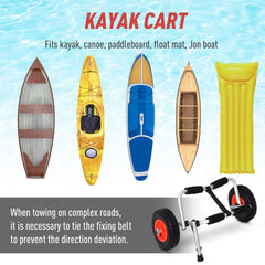 Kayak Cart Dolly with Flat-Free Wheels and Aluminum Frame for Kayaks, Canoes, Paddleboards, Folding Design, Silver