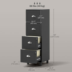 4 Drawer File Cabinet with Lock, Office Filing Cabinet, A4 Letter Size, Hanging File Folders, Black