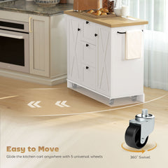 Farmhouse Kitchen Island Cart with Power Outlet and Soft-Close Doors, 49" Kitchen Island with 3 Drawers, Black