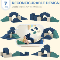 7-Piece Baby Soft Play Set, Indoor Soft Play Gym Activity Play Set for Crawling, Sliding and Playing, Navy Blue