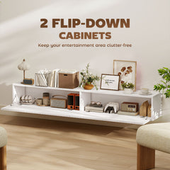 71" Floating TV Stand for TVs up to 72 Inch, Wall Mount Media Console with 2 Fluted Flip-Down Doors, Cable Hole, Black