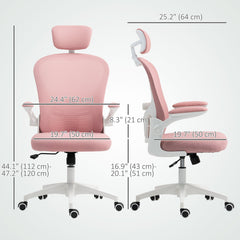 Office Chair, Mesh Computer Desk Chair with Adjustable Headrest, 4D Lumbar Support, Flip-up Arm, Grey