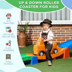 9.8 ft Up and Down Roller Coaster for Kids, Thrill 4 Pieces Toddler Roller Coaster Ride on Toy with Side Steps, Sliding Car with Handles, for 2-5 Years Old