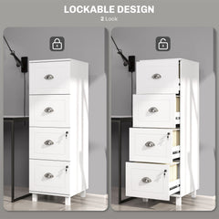 4 Drawer File Cabinet with Lock, Office Filing Cabinet, A4 Letter Size, Hanging File Folders, Black