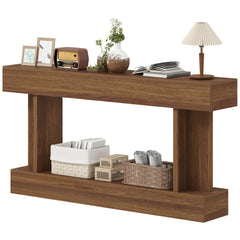 63 Inch Long Console Table, Vintage Narrow Entryway Table with Storage Shelf for Living Room and Hallway, Dark Brown