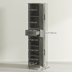 67" Tall Bathroom Cabinet, Narrow Bathroom Storage Cabinet with Drawer, Barn Doors and Adjustable Shelves, Black