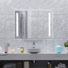 32 x 24 Inch Quadrate Wall Mirror with 3-Color Lights and, Anti-Fog Function