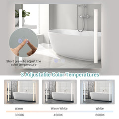 32 x 24 Inch Quadrate Wall Mirror with 3-Color Lights and, Anti-Fog Function