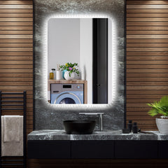 32 x 24 Inch Shatterproof Wall Mirror with 3-Color Lights and, Anti-Fog Function