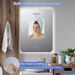 32 x 24 Inch Shatterproof Wall Mirror with 3-Color Lights and, Anti-Fog Function