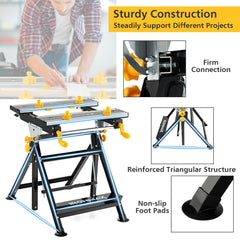 Folding Work Table with Tiltable Platform and 7-level Adjustable Height-Black