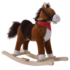Kids Plush Rocking Horse Child Ride On Toy Rocker with Realistic Sounds Coffee