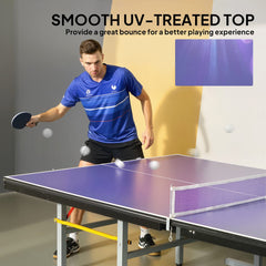 9 ft Folding Ping Pong Table Top for Pool Tables, Table Tennis Conversion Top with Net, Foam Padding, Blue