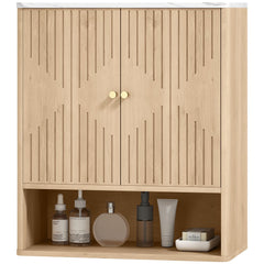 Bathroom Wall Cabinet, Wall-Mounted Medicine Cabinet with Adjustable Shelf, Open Shelf and Marble Effect Top, Oak