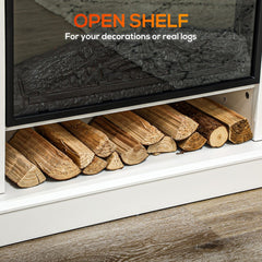 46" Electric Fireplace with Mantel and Shelf, 1400W Fireplace Heater with Realistic Log and Flame Effect, White