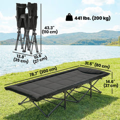 Camping Cot for Adults with Padded Cushion, 31.5" Wide Folding Bed with Carry Bag and Non-Slip Feet, Black