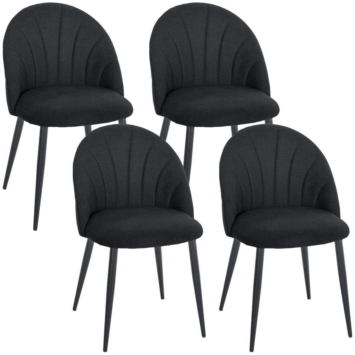 Modern Dining Chairs Set of 4, Upholstered Dining Room Chairs with Metal Legs, Shell Backrest, Padded Seat, Black
