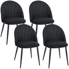 Modern Dining Chairs Set of 4, Upholstered Dining Room Chairs with Metal Legs, Shell Backrest, Padded Seat, Black