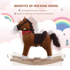 Kids Plush Rocking Horse Child Ride On Toy Rocker with Realistic Sounds Coffee