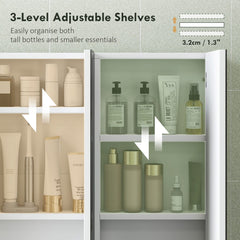 Three-Mirror Bathroom Medicine Storage Cabinet - White