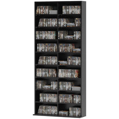9-Tier DVD Shelf with 18 Compartments and 14 Adjustable Shelves, Holds 640 CDs, 360 DVDs or 430 Blu-rays, Black