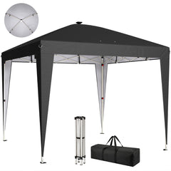 10 x 10 ft Pop Up Canopy Tent with Central Light, UPF 50+ Instant Portable Canopy Shelter with Remote, Black