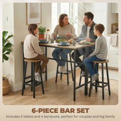 Bar Table Set of 6, Bar Table and Stools for 4, 2 Breakfast Tables and 4 Stools for Living Room, Grey-Brown