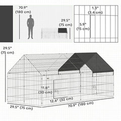Metal Chicken Coop with UV-Resistant Cover for Hens, Rabbits, Ducks, Geese, 71" x 29.5" x 29.5", Black